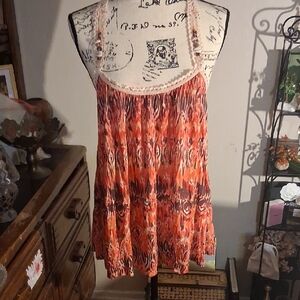NWT FREE PEOPLE ORANGE PATTERNED SUNRISE CO SEASHELL TOP MEDIUM